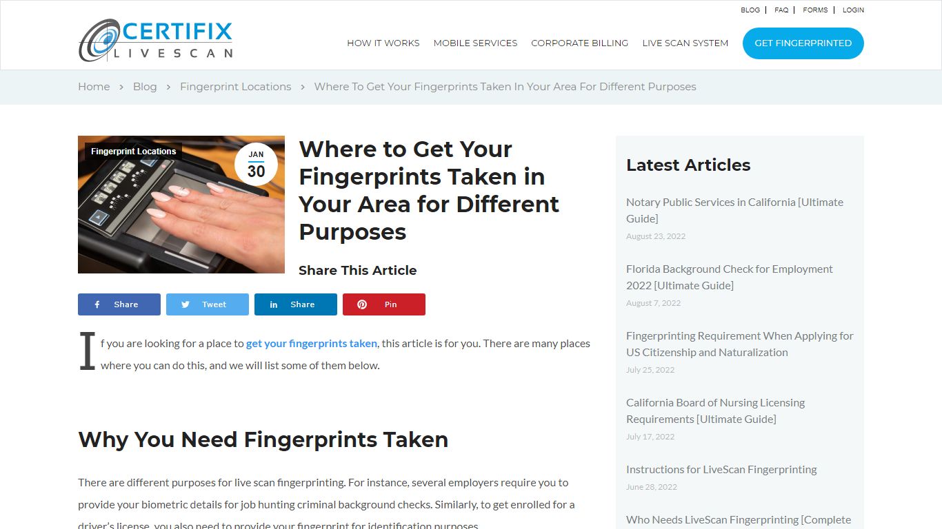 Where to Get Your Fingerprints Taken in Your Area for Different ...